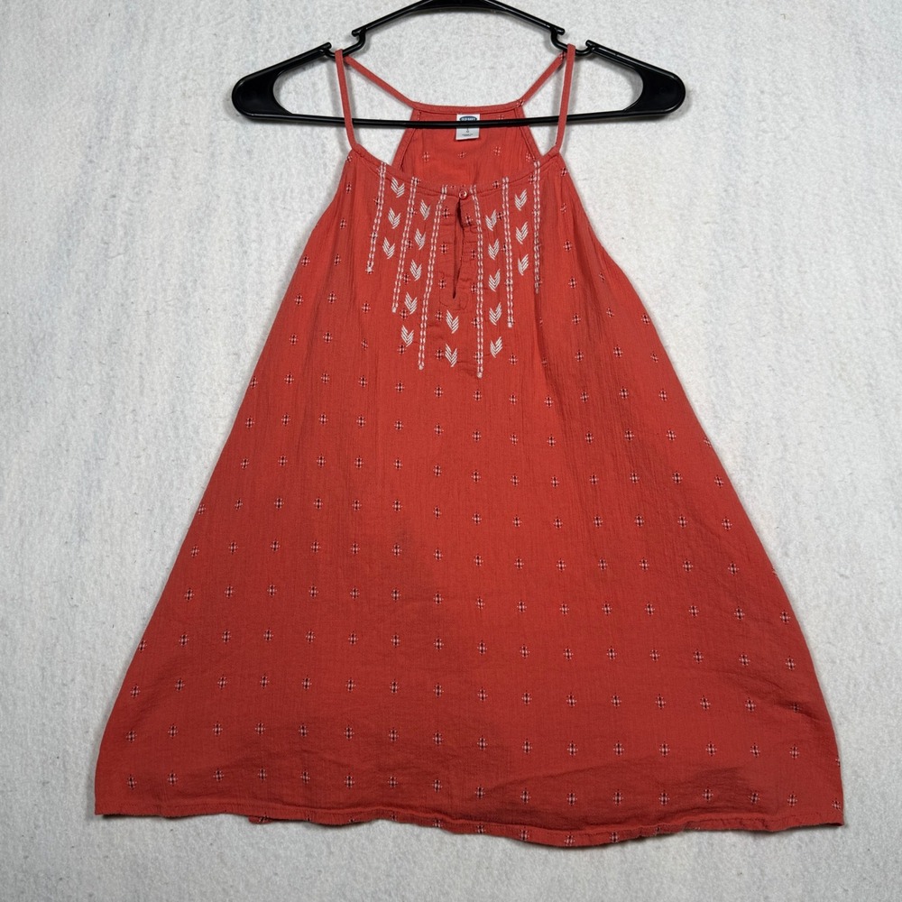 Old Navy Womens Coral Orange Embroidered Halter Tank Top Boho Print Size L